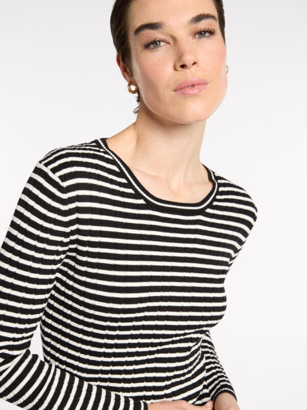 Marco Polo - Fine Stripe Rib Knit YTMP3623 - Black/Ivory - Image 2