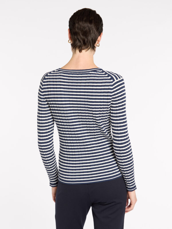 Marco Polo - Fine Stripe Rib Knit YTMP3623 - Navy/ Ivory - Image 3