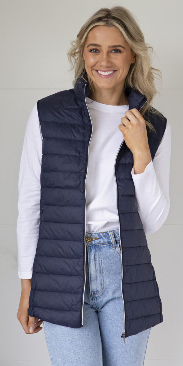 White On Black - Long Down Vest PH-22 - Navy