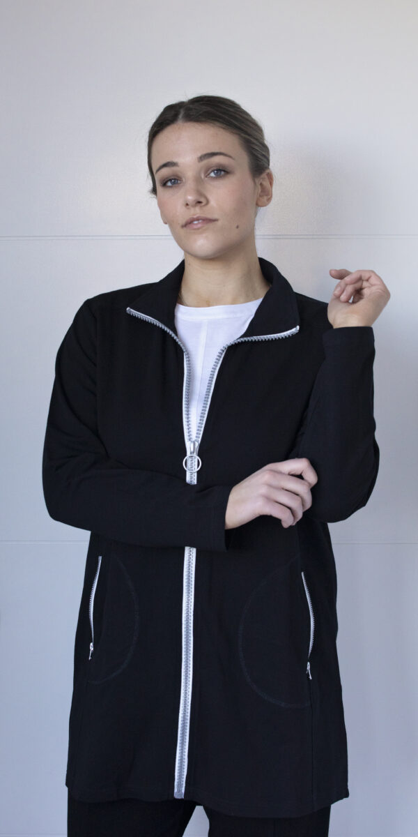 White On Black -Long Zip Jacket PHW-47A - Black