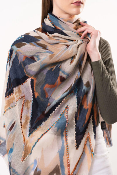 D Lux- Sienna Chevron Wool Embroidered Scarf- Natural