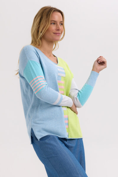 ZAKET & PLOVER -ZP7714 Ladder Stripe V-Baby blue