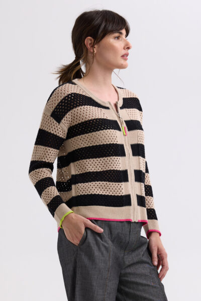 ZAKET & PLOVER -ZP7718 Pointelle Zip Cardi -Latte