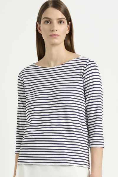 Mela Purdie - Relaxed Boat Neck F538 2630 -Yacht Stripe - Marine/White