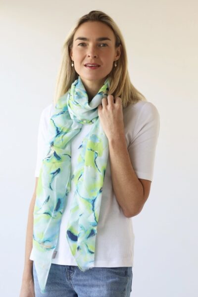 Archer-Marbled Swirl Scarf with Gold foil -blue greens