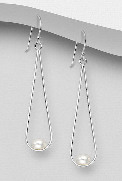 Stirling Silver Freshwater Pearl swing Earrings-SS039
