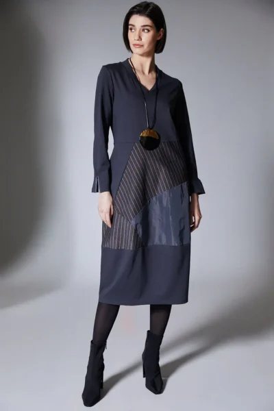 PERUZZI- Pin Striped Dress-W25146- Grey