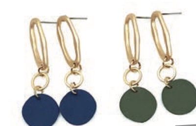 Archer House - 20-114O Dainty 3 Disc Metal Hanging Stud Earrings - Olive