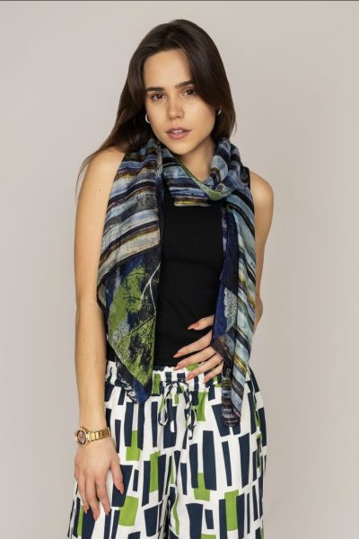 Directions- Arcadia Silk Scarf -Navy