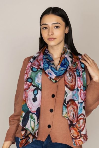 Directions- Fiore Silk Scarf-Tan