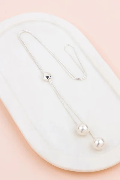 LillyCo - Silver Pearl Adjustable Drop Long Necklace