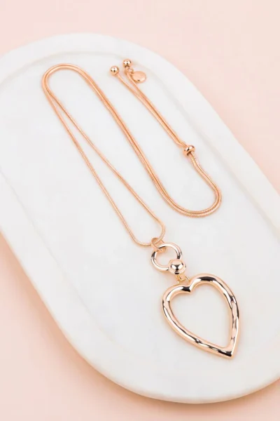 LillyCo - Rose Gold Long Heart Adjustable Necklace