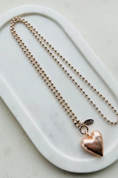 LillyCo - Matt Rose Gold Solid Heart Long Necklace
