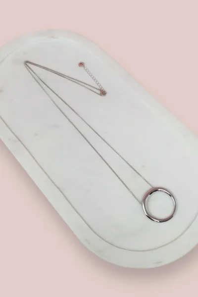 LillyCo - Silver Fine Chain w Circle Pendant Long Necklace
