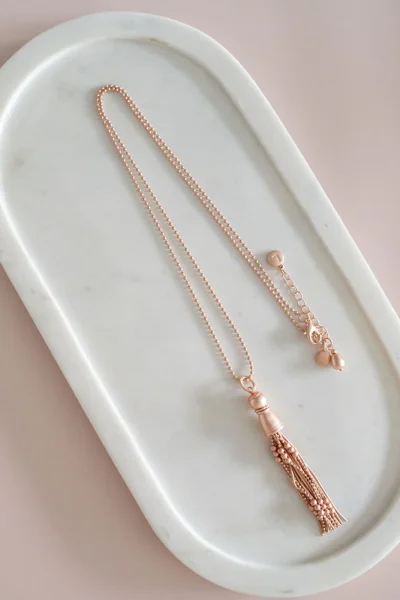 LillyCo - Matt Rose Gold Tassel & Bead Necklace