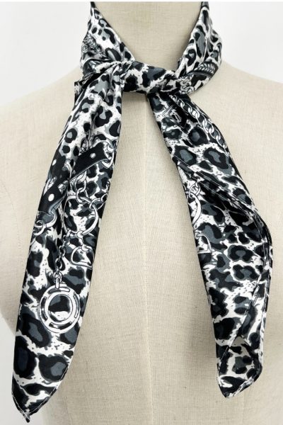 Frontline- Silk blend Neck Scarf - Silver/Black Animal - 33402-8
