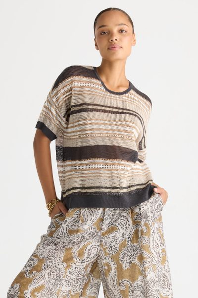 LD&CO - Stripe Lace Top LC8872 - Graphite