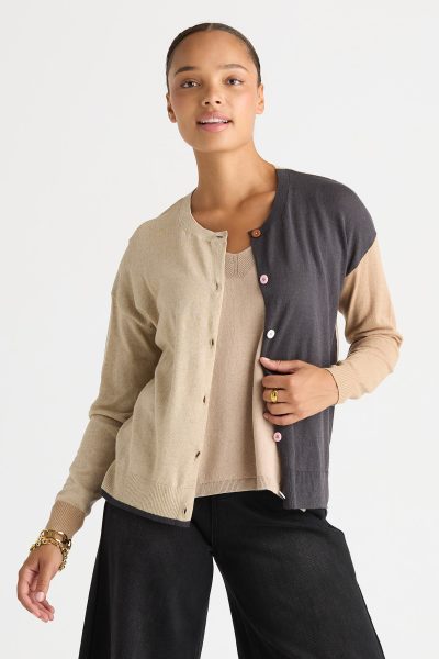 LD&CO - Colour Block Cardi LC8869 - Natural