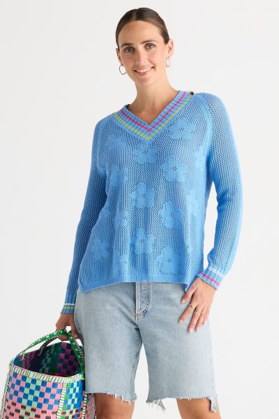 Zacket & Plover - Pointelle Vee ZP8813 - Cornflower