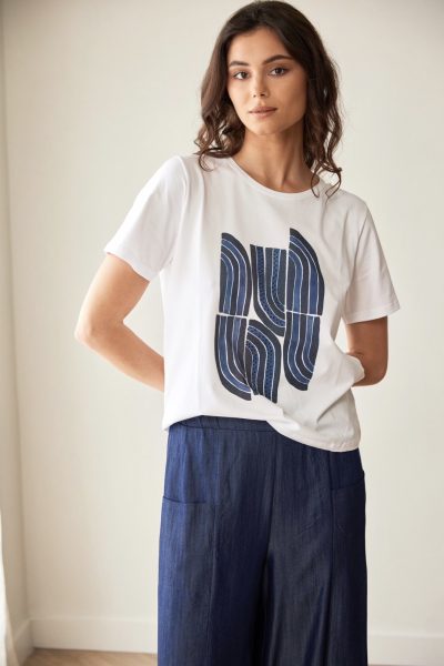 Peruzzi - Quarter Circle Print T Shirt S26229 - White/Navy