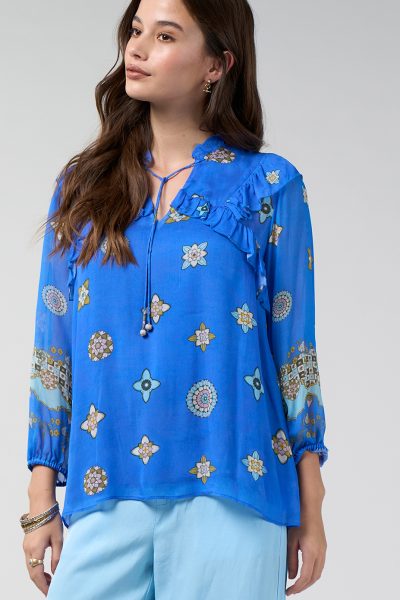 PRE SALE - Loobie’s Story - Dambulla Blouse LS3306 - Azure Multi
