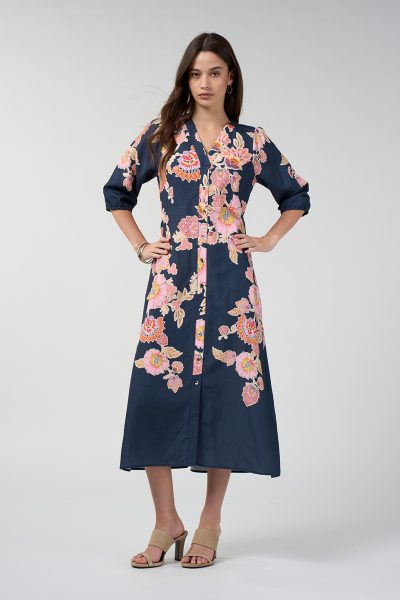 Loobie’s Story - Mirissa Shirt Dress LS3349 - Indigo Multi